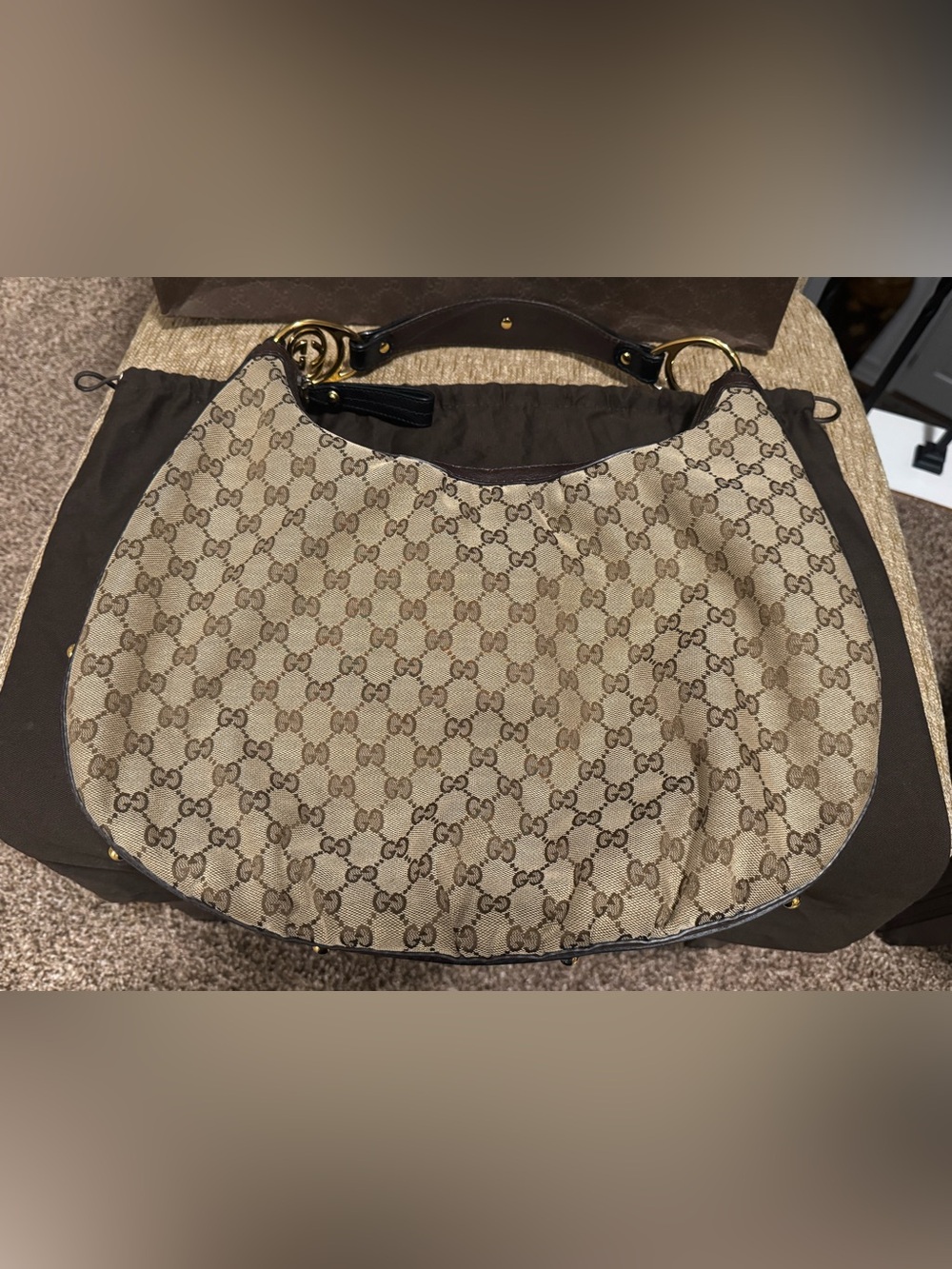 ❤️ Authentic Gucci GG Canvas & Leather Hobo Purse W/ Original Dust Bag & Box ❤️ - Picture 3 of 16